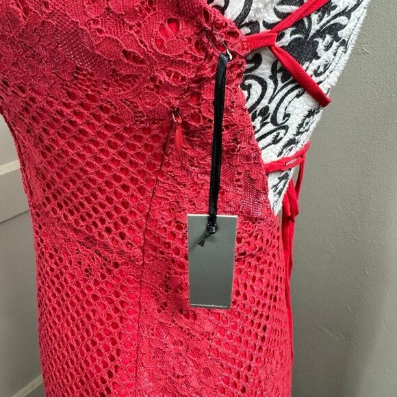 Lovers & Friends red lace SKYLIGHT DRESS with lace up back. - Picture 7 of 12